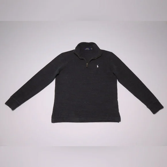 Polo Ralph Lauren Estate-Rib QuarterZip Heather Gray Pullover Med 100% COTTON